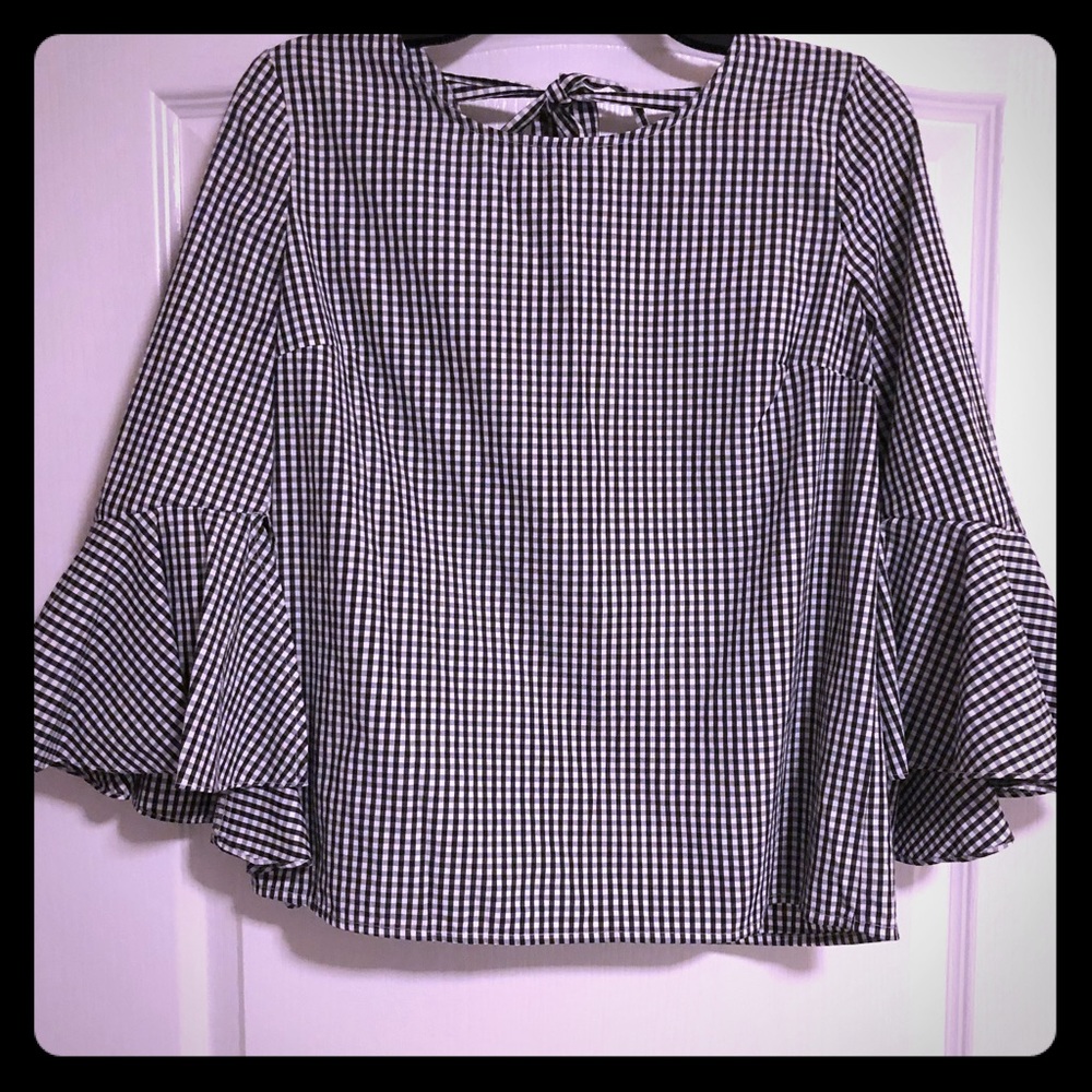 Black and white gingham blouse.